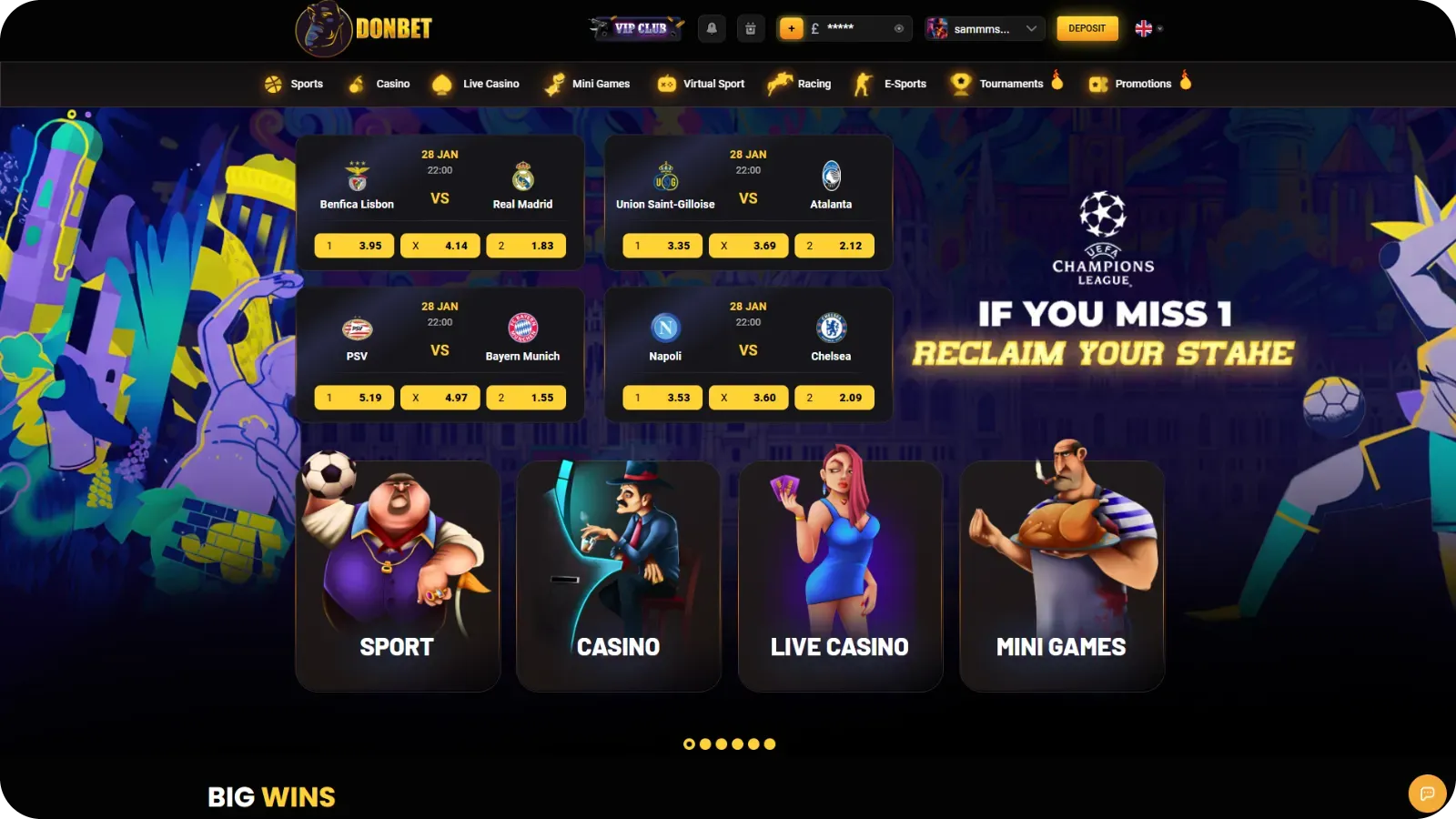 Donbet Casino UK lobby with animal-themed slot games and category filters