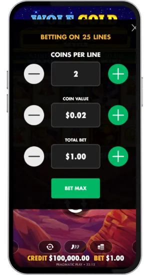 Modifying bet size with increment and decrement buttons