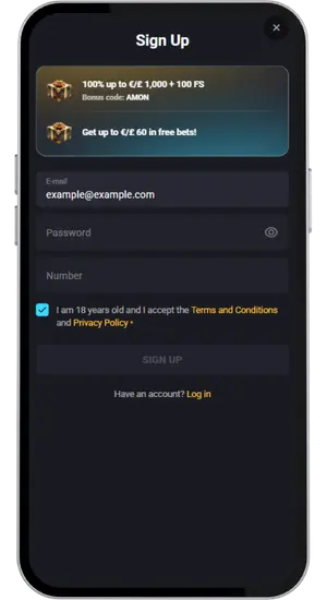 Creating a new player account at an online casino