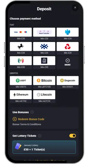 Adding funds to your casino account balance