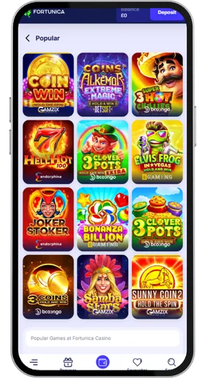 Popular casino games collection view