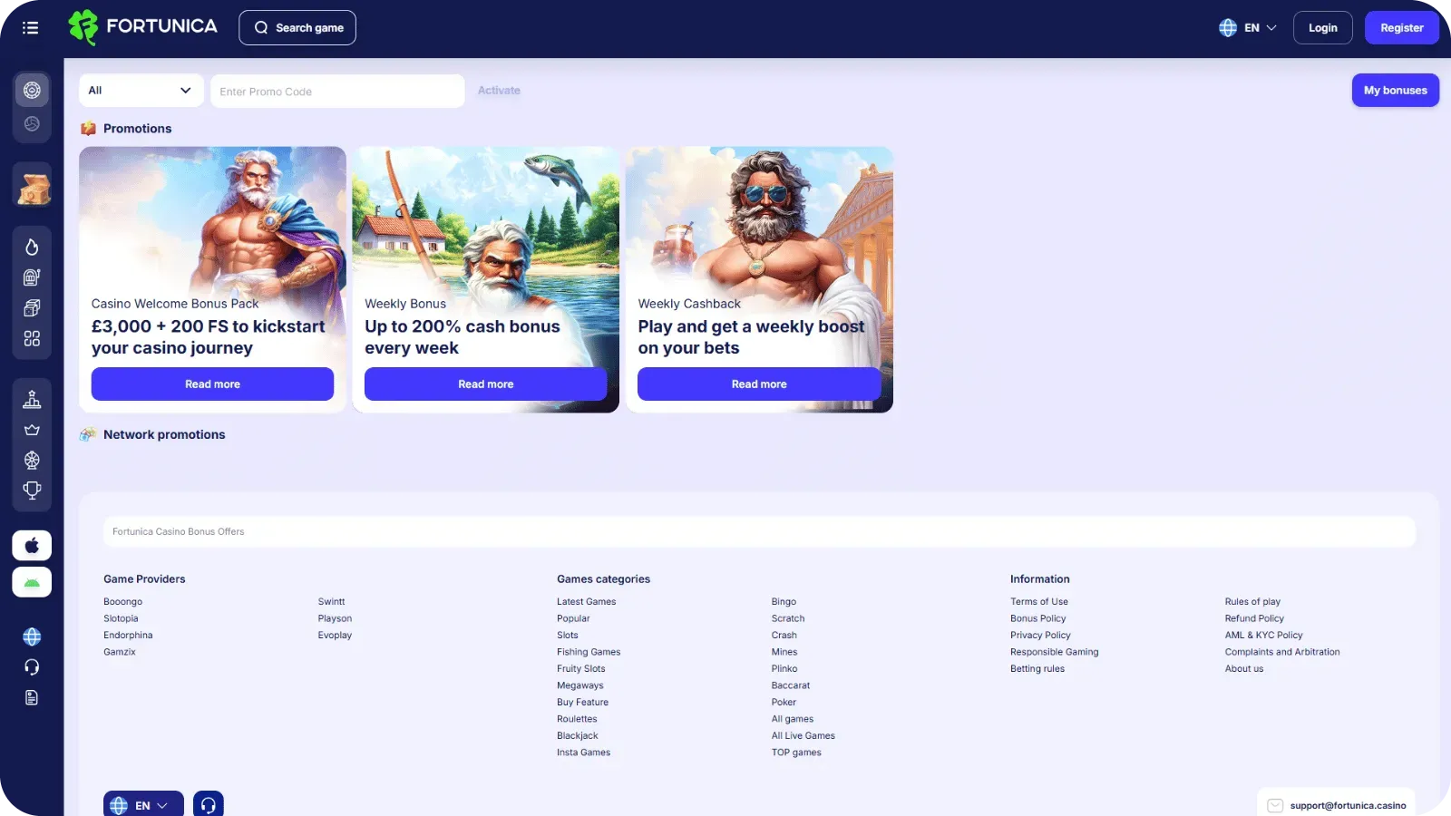Promotions and Welcome Bonuses in casino Fortunica