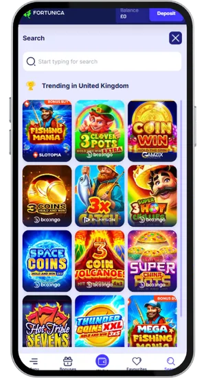 Game search interface with trending slots